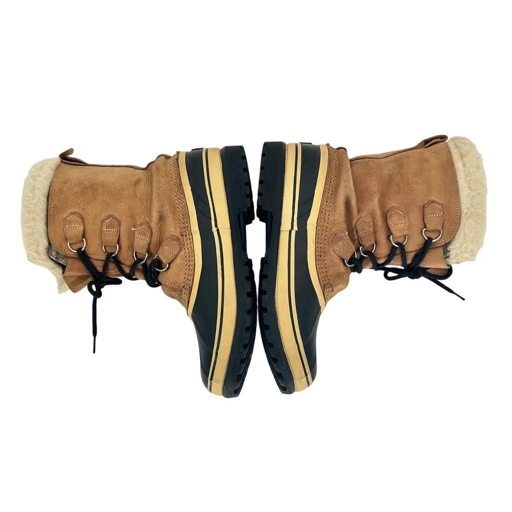 Vtg Sorel‎ Caribou Snow Duck Boots Men's 9 Tan Leather Wool Lined Kaufman Canada